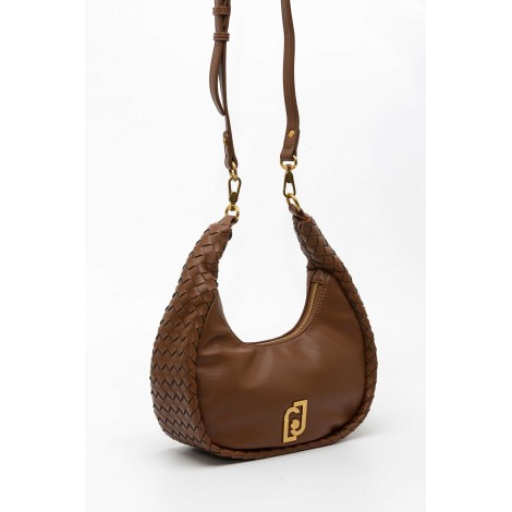 Woven shoulder bag with logo