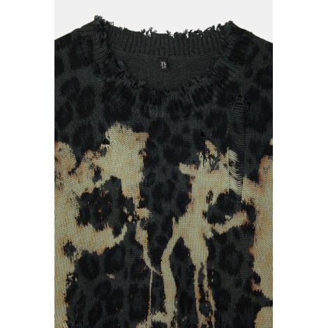 R13 Bleached Charcoal Leopard Oversized Sweater