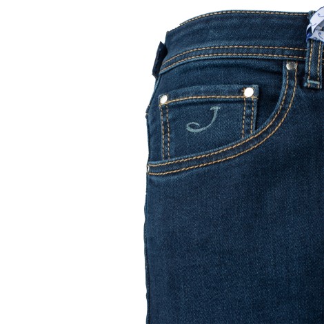 Jeans in cotone blu con salpa verde acqua