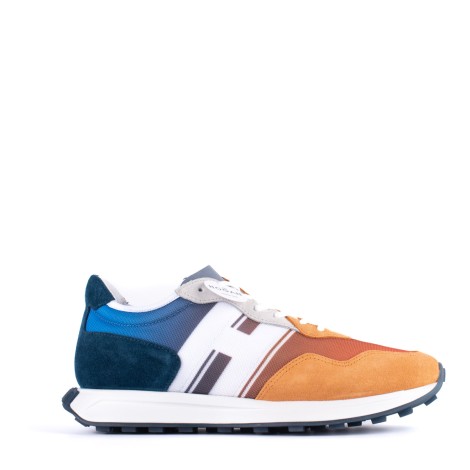 Sneakers bi-materiale in pelle scamosciata multicolor