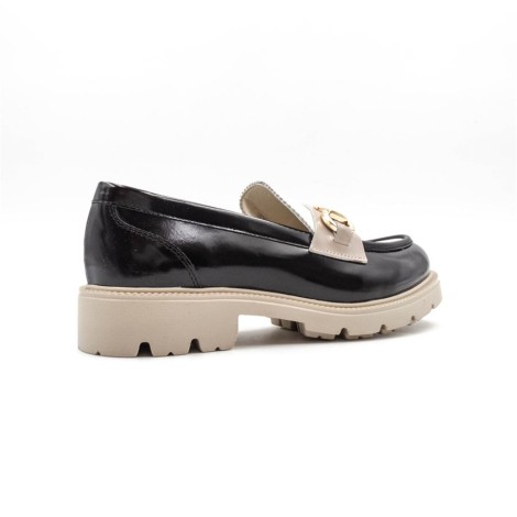 Mocassino Donna NERO BIANCO CORDA TRE EMME Pelle