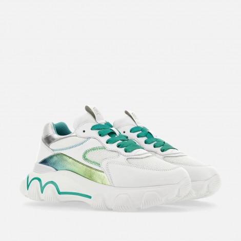 Sneakers Hyperactive in pelle Bianco Argento Verde