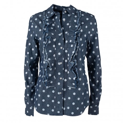 Camicia a pois in cotone denim