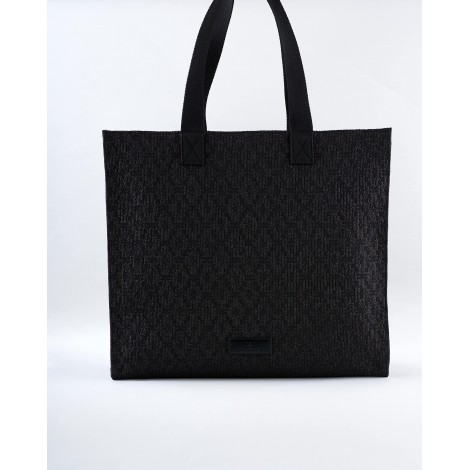 ELISABETTA FRANCHI Borsa shopper grande in rafia con tessuto jacquard Elisabetta Franchi