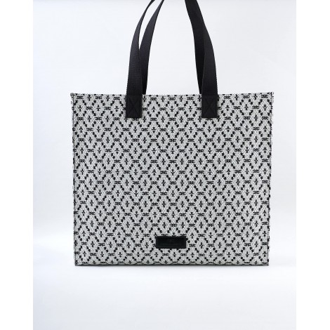 ELISABETTA FRANCHI Borsa shopper grande in rafia con tessuto jacquard Elisabetta Franchi