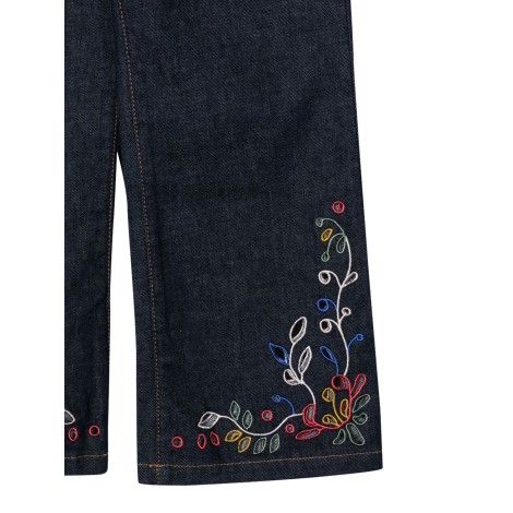 chloe' wide bottom jeans with embroidery