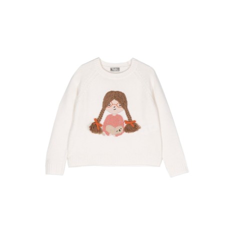 il gufo girl's crew neck pullover with braids