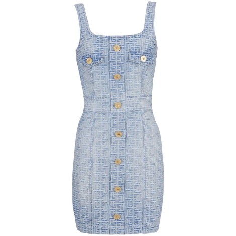 Balmain `All Over Monogram` Short Denim Dress