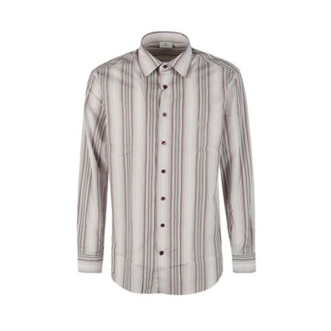 Camicia in cotone a righe verticali  rosa con ricamo logo Etro ricamato sul petto ,caratteristico colletto alla francese con motivo Pegaso 