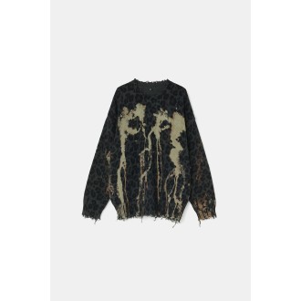 R13 Bleached Charcoal Leopard Oversized Sweater