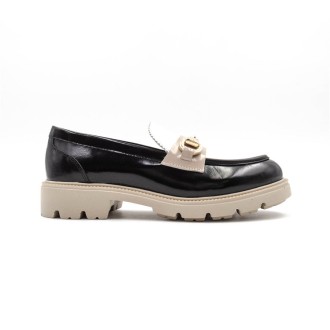 Mocassino Donna NERO BIANCO CORDA TRE EMME Pelle