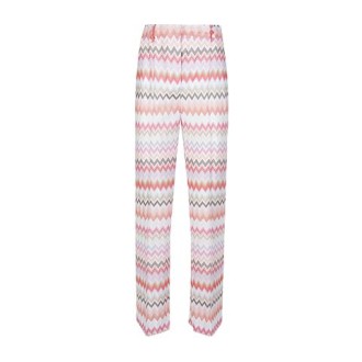 Pantalone di Missoni, da donna, colore rosa. Modello a vita alta, motivo zig zag, chiusura con gancio e zip. Vestibilità regolare. 