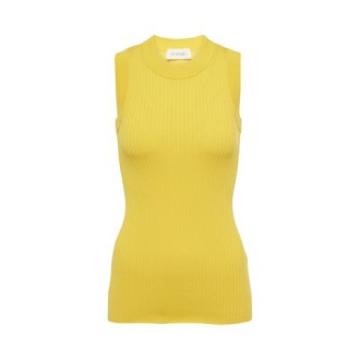 Top TOLEDO, di Sportmax, da donna, colore giallo. Modello girocollo, senza maniche a costine. Tinta unita. 