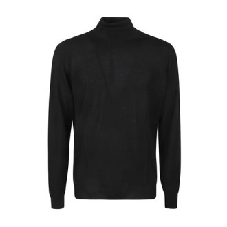 Maglia di Drumohr da uomo, color nero. Modello dolcevita con collo, polsini e coulisse a costine. 