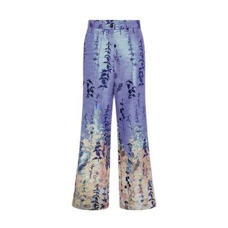 Pantalone di Forte_Forte, da donna, colore azzurro. Modello jacquard con stampa floreale. Vita alta, gamba ampia, pensato per una vestibilità comfort. 