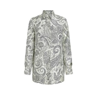 Camicia di Etro, da donna, colore bianco. Realizzata in seta con stampa motivo Paisley a contrasto all-over. Chiusura frontale con bottoniColletto a punta e maniche lunghe. Vestibilità regolare. 