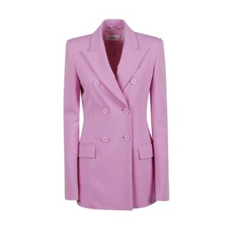 Blazer FRIZZO, di Sportmax, da donna, colore rosa. Modello lungo doppio petto, realizzato in jersey scuba tecnico, con costruzione sartoriale e linea sfiancata. Spalle costruite con spalline imbottite internamente. Collo con rever a lancia, maniche lunghe